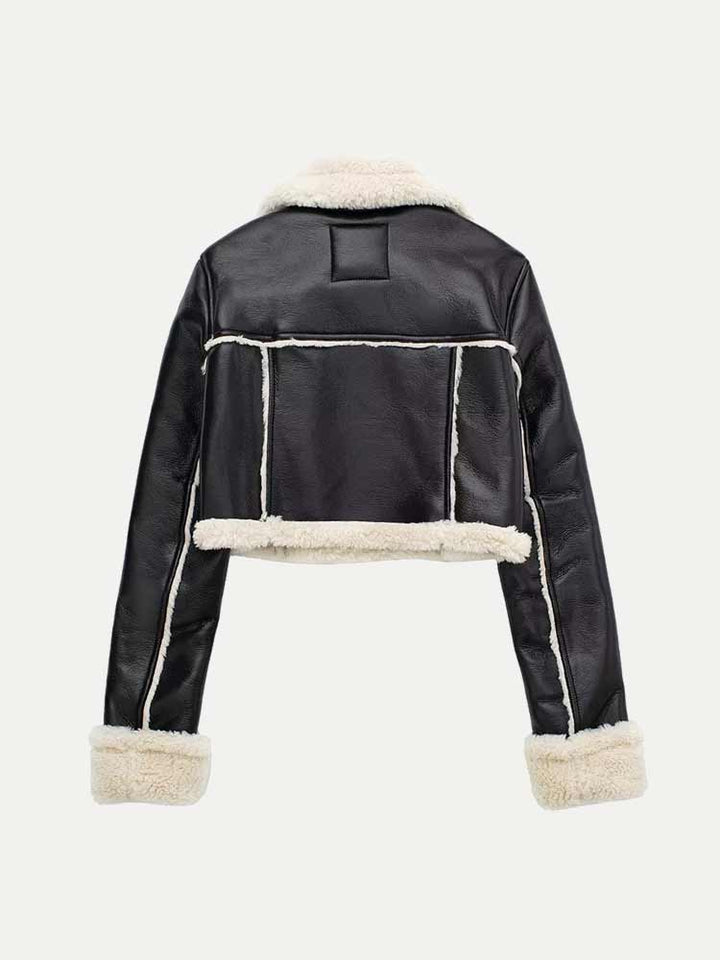Hanna | Damen Kurze Lederjacke mit Shearling-Kragen - Elle Zürich