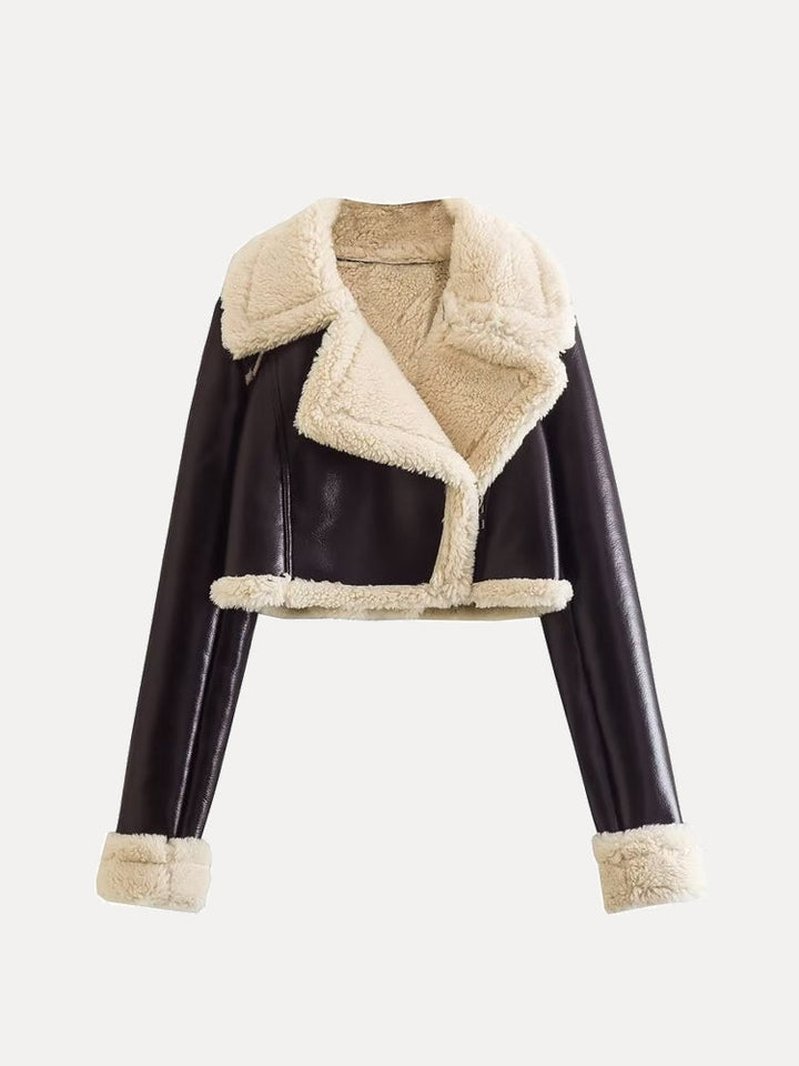 Hanna | Damen Kurze Lederjacke mit Shearling-Kragen - Elle Zürich