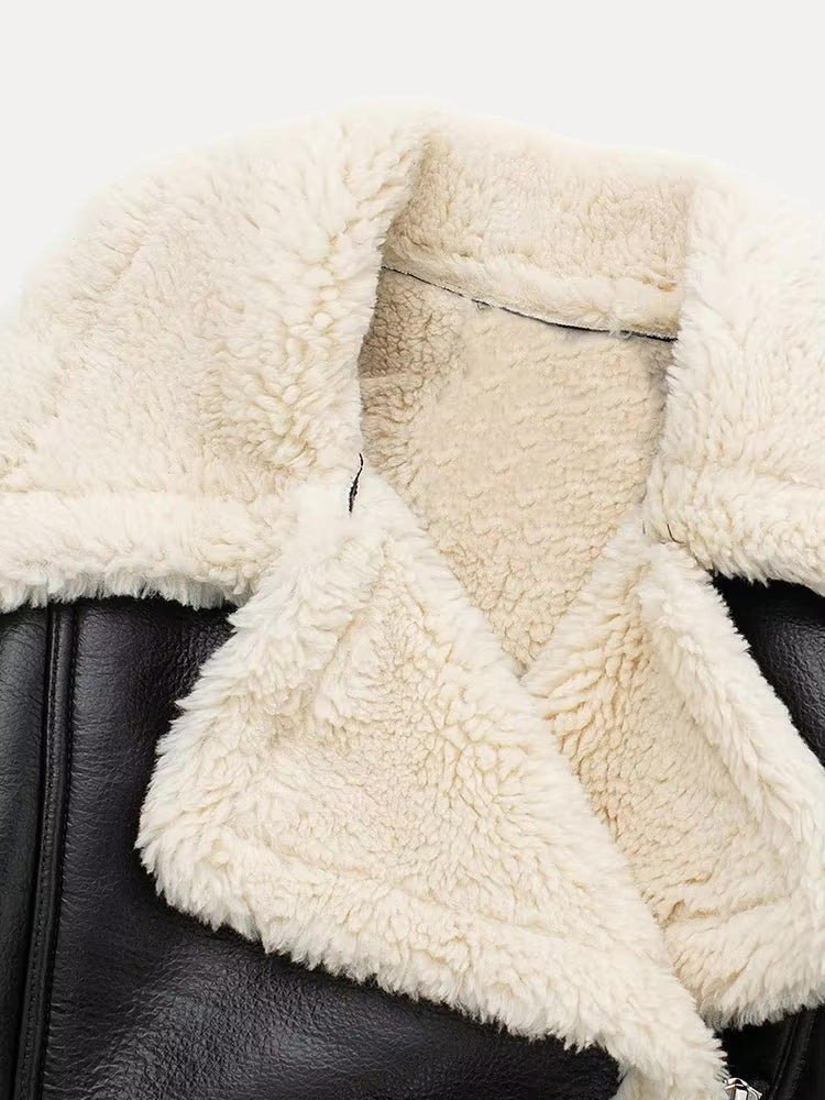 Hanna | Damen Kurze Lederjacke mit Shearling-Kragen - Elle Zürich