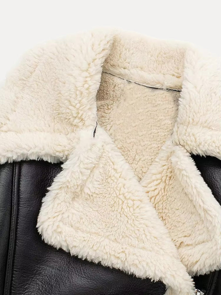 Hanna | Damen Kurze Lederjacke mit Shearling-Kragen - Elle Zürich