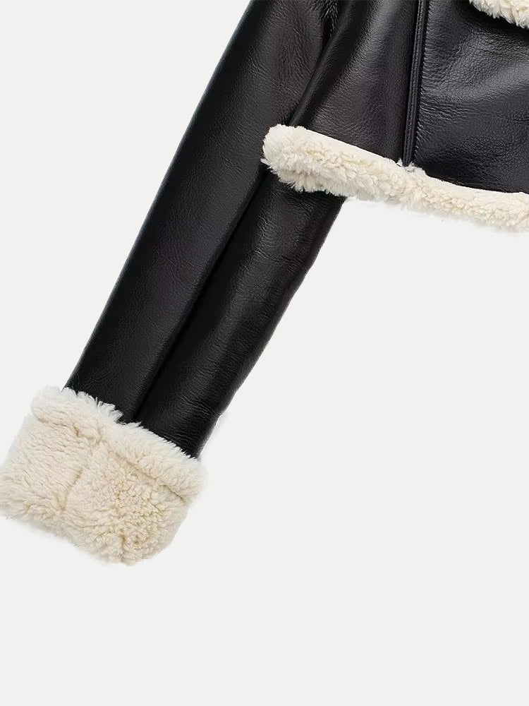 Hanna | Damen Kurze Lederjacke mit Shearling-Kragen - Elle Zürich
