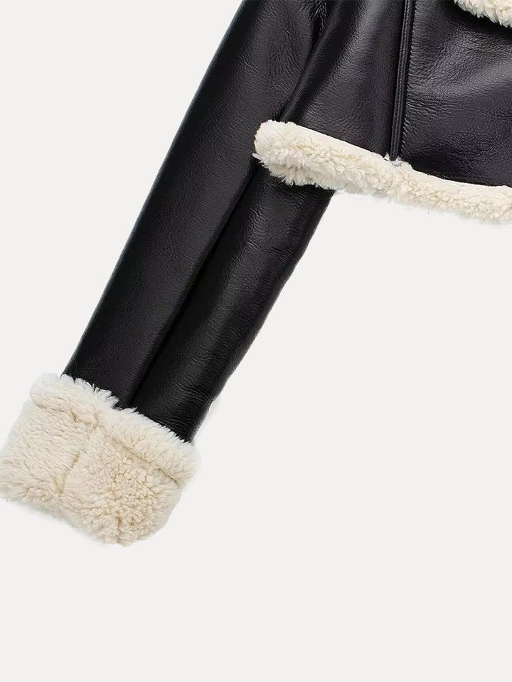 Hanna | Damen Kurze Lederjacke mit Shearling-Kragen - Elle Zürich