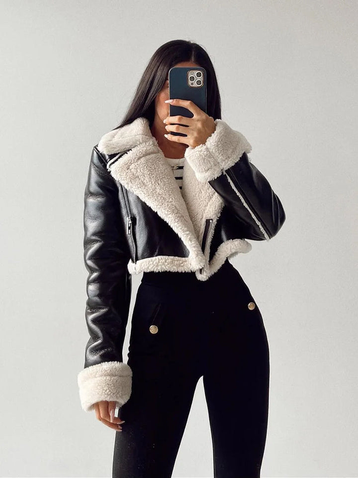 Hanna | Damen Kurze Lederjacke mit Shearling-Kragen - Elle Zürich