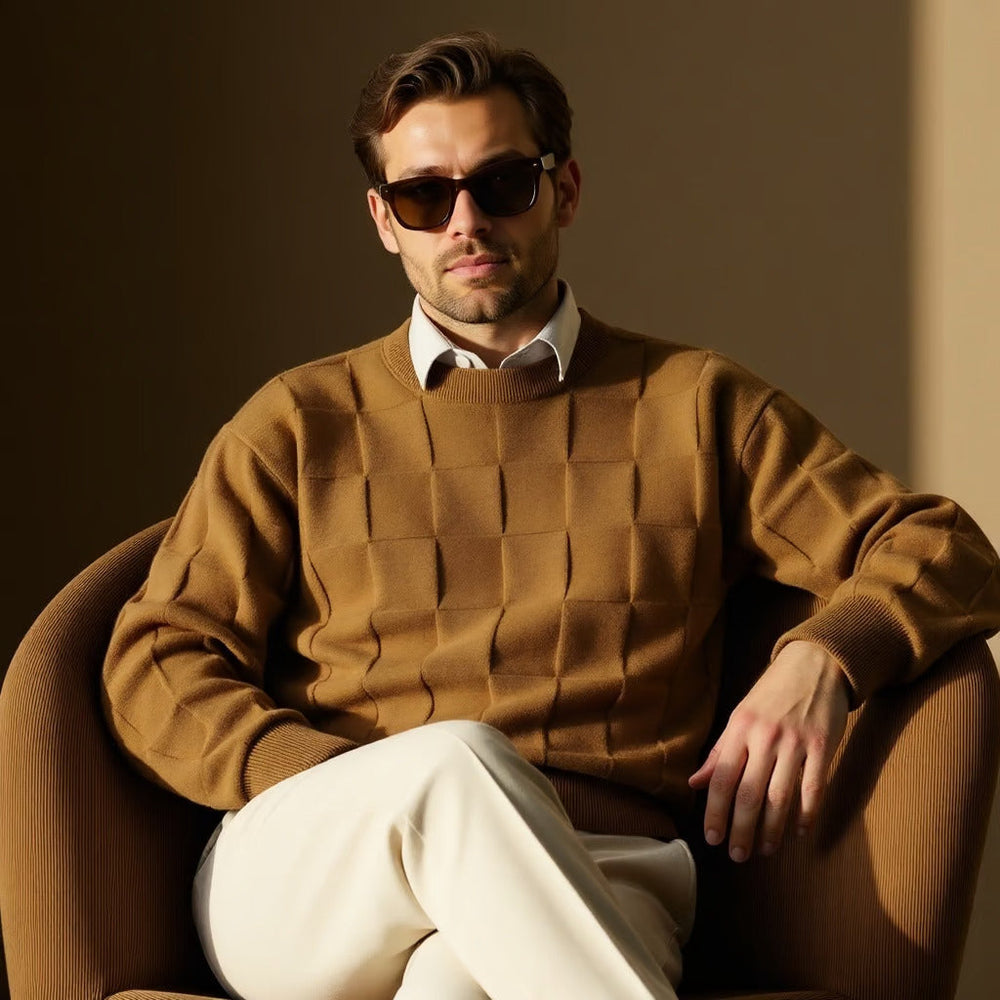 Sven | Herren Gemütlicher Strickpullover mit Quadratmuster für den Winter - Elle Zürich
