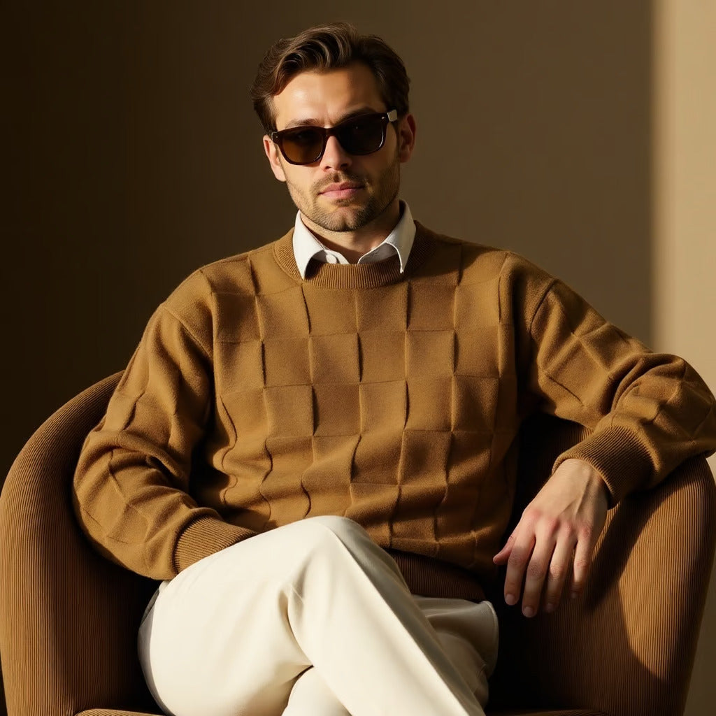 Sven | Herren Gemütlicher Strickpullover mit Quadratmuster für den Winter - Elle Zürich