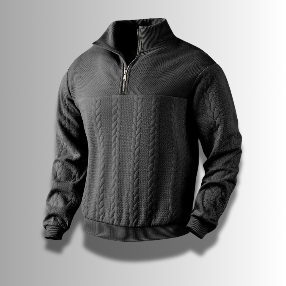 Zacharias | Herren Strickpullover mit Viertel-Reißverschluss und Zopfmuster - Elle Zürich