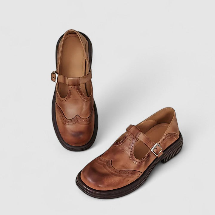 Claudia | Klassische Damen Leder-T-Riemchen-Schuhe