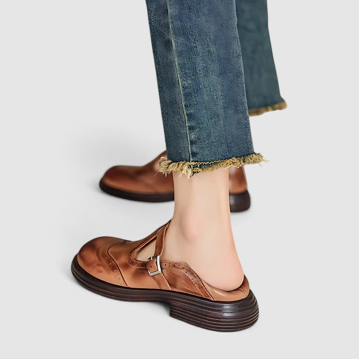 Claudia | Klassische Damen Leder-T-Riemchen-Schuhe