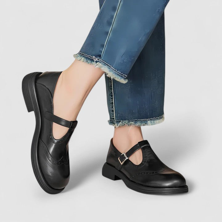 Claudia | Klassische Damen Leder-T-Riemchen-Schuhe