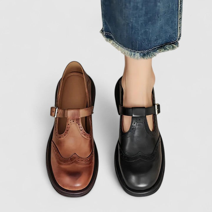 Claudia | Klassische Damen Leder-T-Riemchen-Schuhe