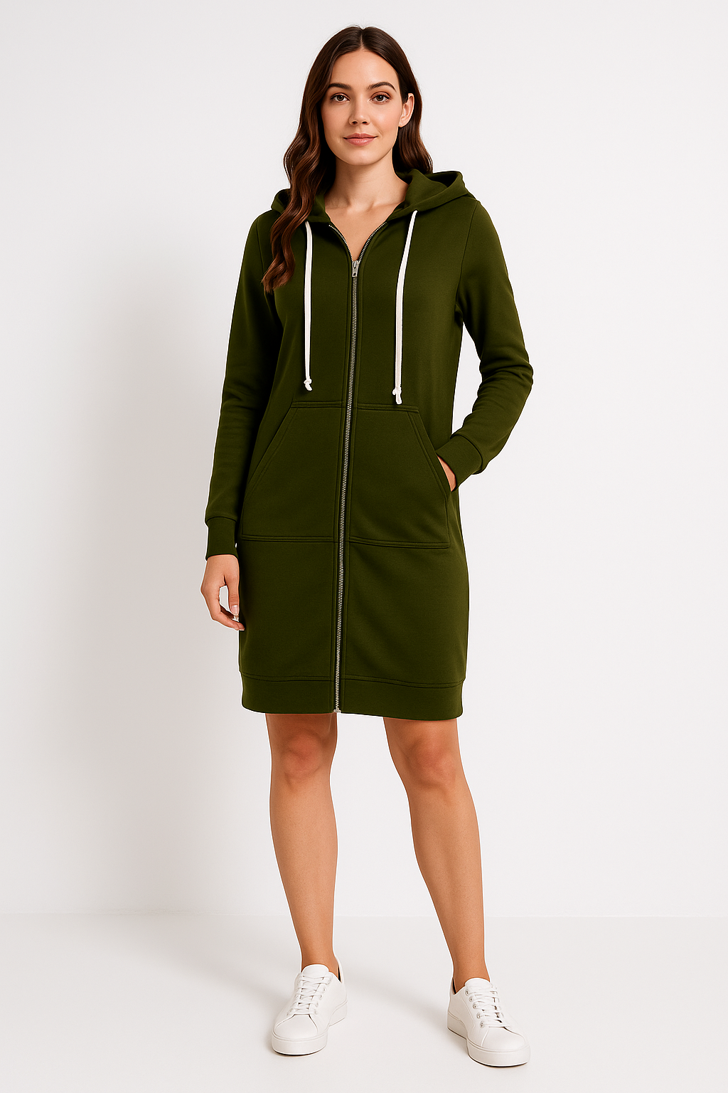 Britta | Frauen Winter Hoodie Kleid mit Reißverschluss - Elle Zürich