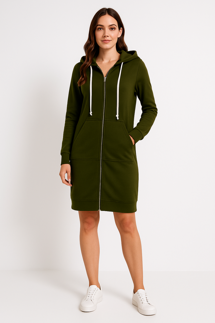 Britta | Frauen Winter Hoodie Kleid mit Reißverschluss - Elle Zürich