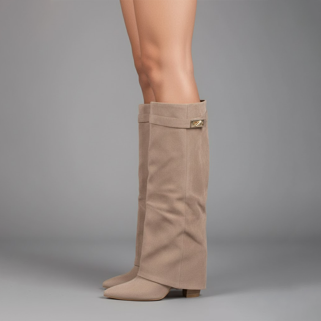 Yvonne | Damen Leder Overknee Stiefel Mit Schnalle