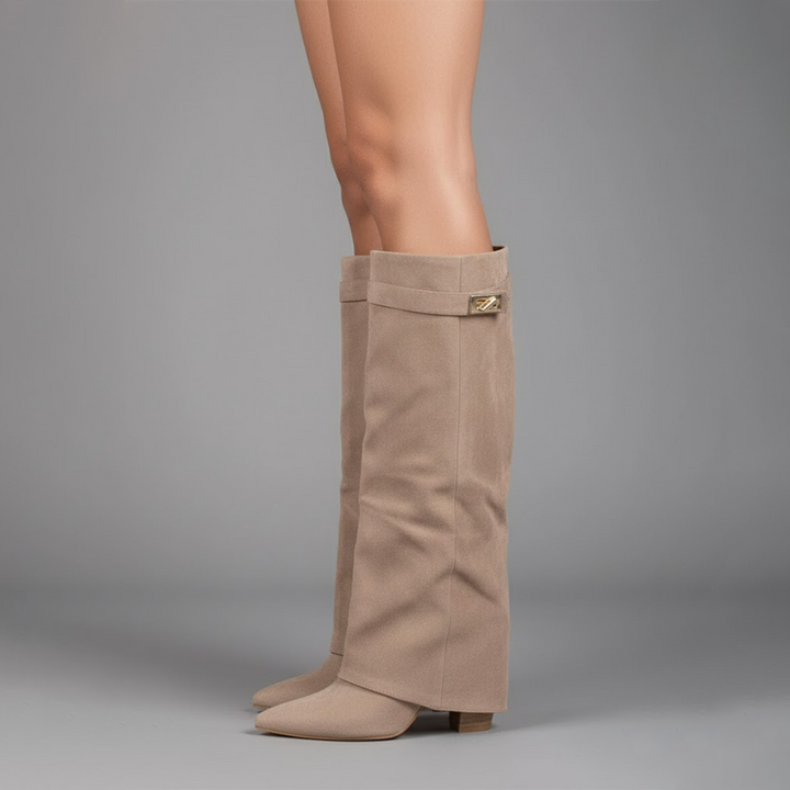Yvonne | Damen Leder Overknee Stiefel Mit Schnalle