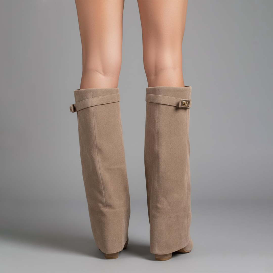 Yvonne | Damen Leder Overknee Stiefel Mit Schnalle