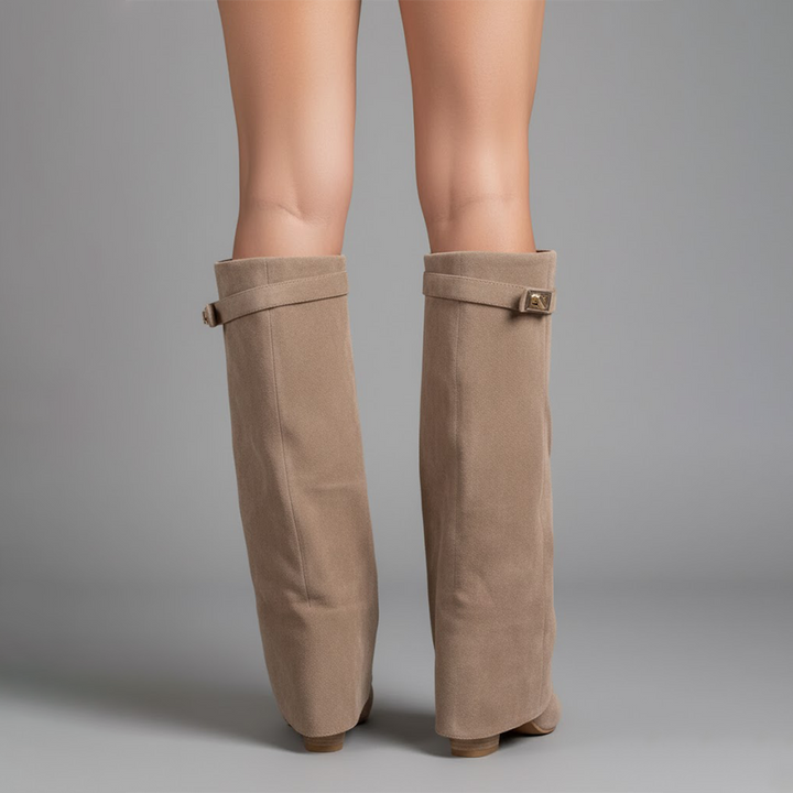 Yvonne | Damen Leder Overknee Stiefel Mit Schnalle