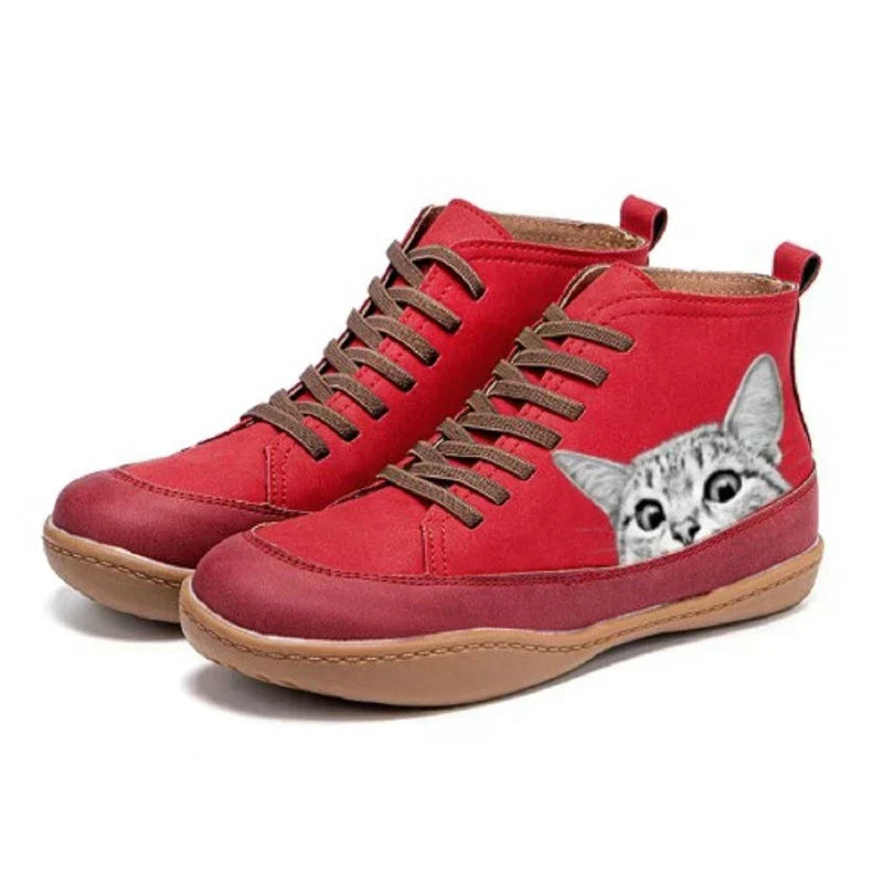 Monika | Damen High-Top Sneaker mit Katzenmotiv
