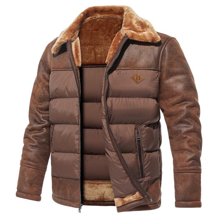 Heinrich | Herren Winter Puffer Lederjacke mit Fellkragen