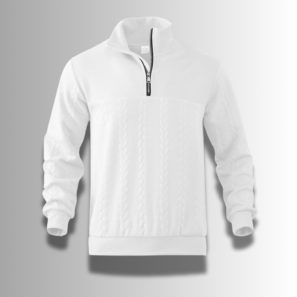 Zacharias | Herren Strickpullover mit Viertel-Reißverschluss und Zopfmuster - Elle Zürich
