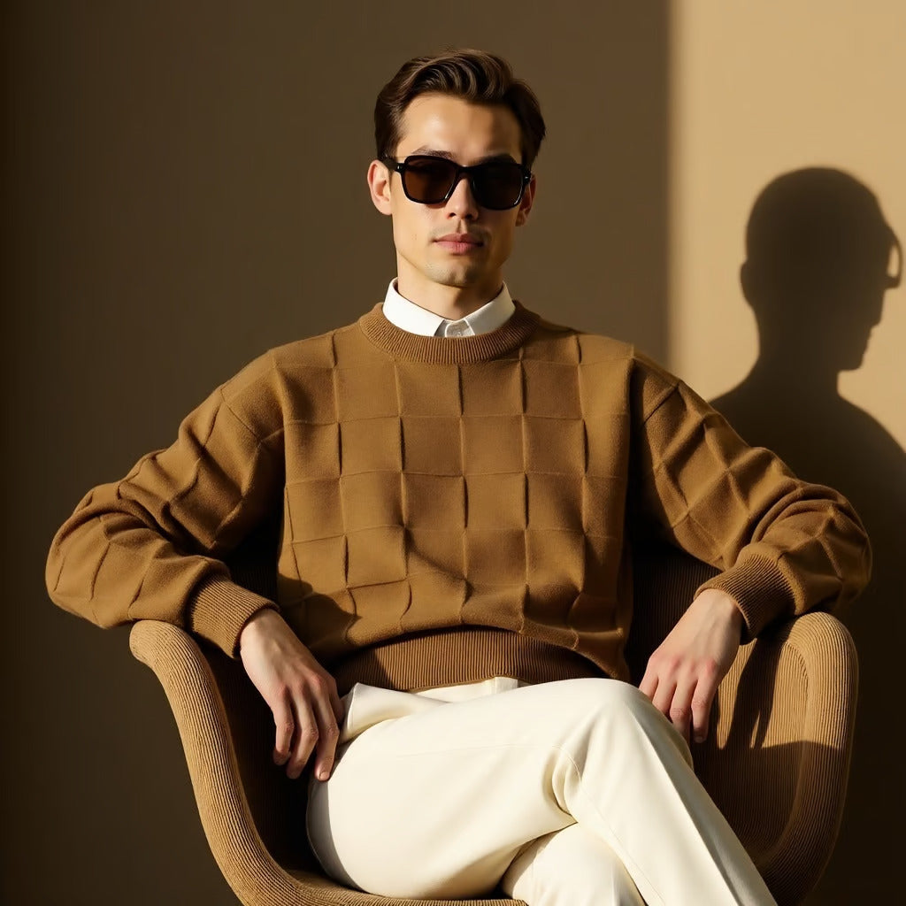 Sven | Herren Gemütlicher Strickpullover mit Quadratmuster für den Winter - Elle Zürich
