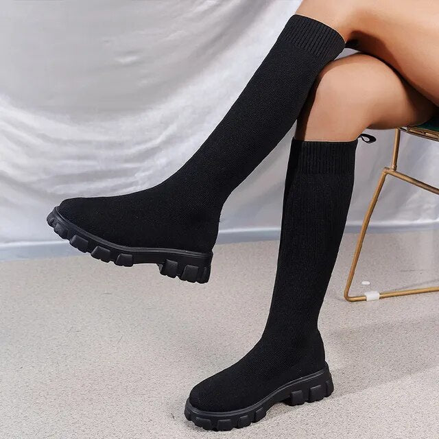 Helga | Moderne Sockenstil Knie Stiefel Damen
