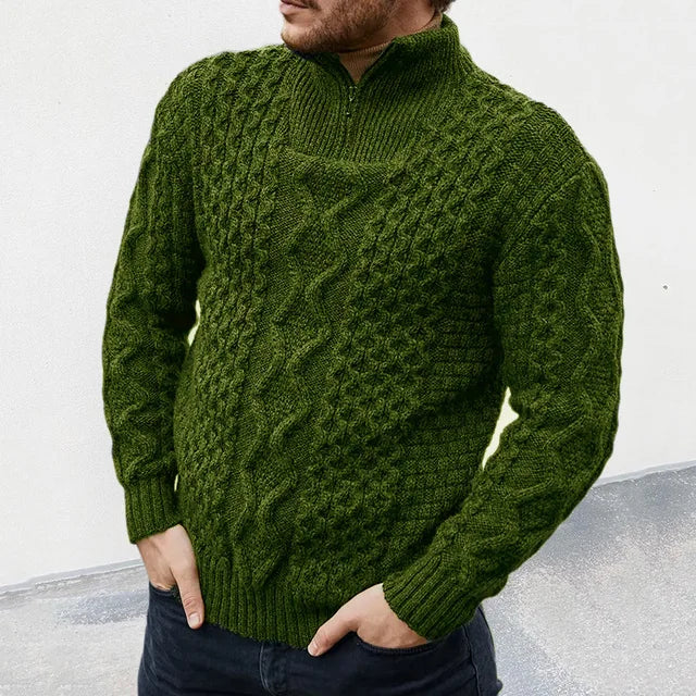 Manfred | Herren-Winter-Halbreißverschluss-Strickpullover mit Zopfmuster - Elle Zürich