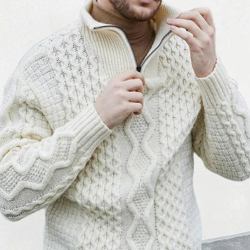 Manfred | Herren-Winter-Halbreißverschluss-Strickpullover mit Zopfmuster - Elle Zürich