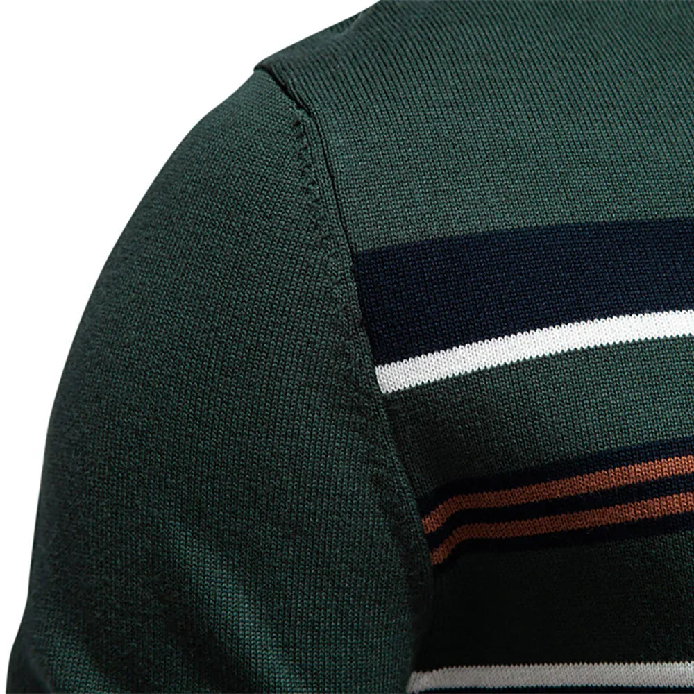 Bruno | Herren Gestreifter Halb-Zip Strickpullover - Elle Zürich