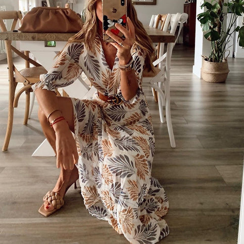 Elfriede | Maxikleid Mit Blattmuster Für Damen - Elle Zürich