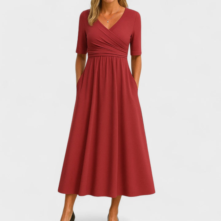 Emilia | Schickes Damen Midi-Kleid mit V-Ausschnitt