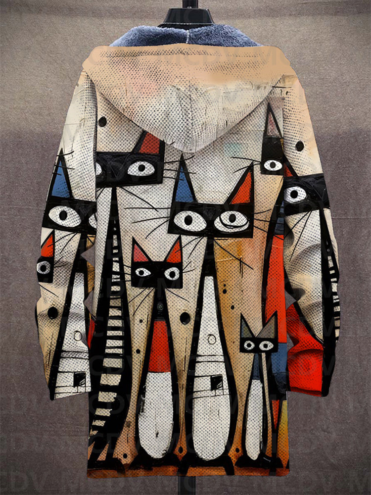 Yvonne | Damen Strickjacke mit Künstlerischem Katzenprint