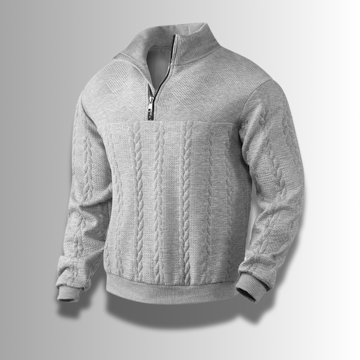 Zacharias | Herren Strickpullover mit Viertel-Reißverschluss und Zopfmuster - Elle Zürich