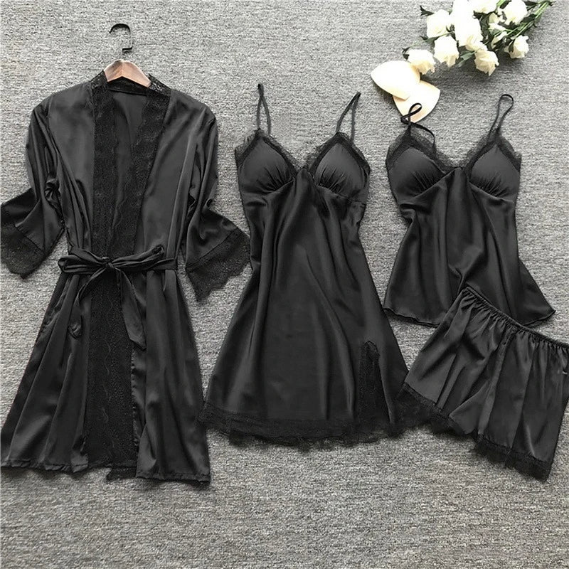 Jana | Damen Satin Spitzen Lingerie Schlafanzug Set - Elle Zürich