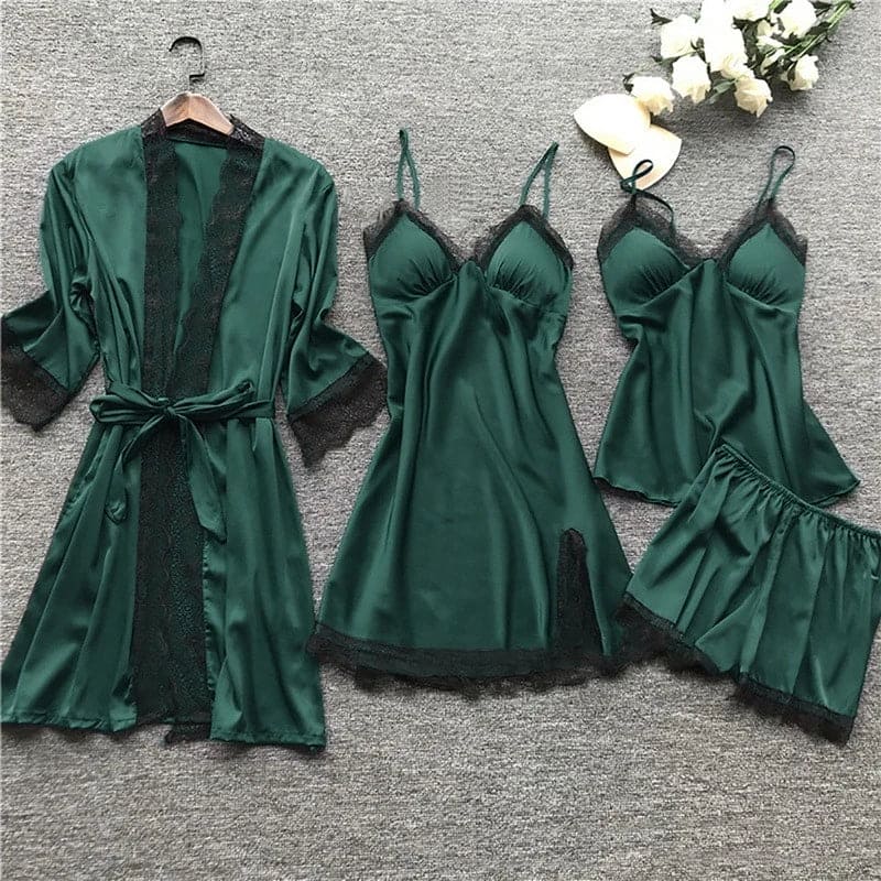 Jana | Damen Satin Spitzen Lingerie Schlafanzug Set - Elle Zürich