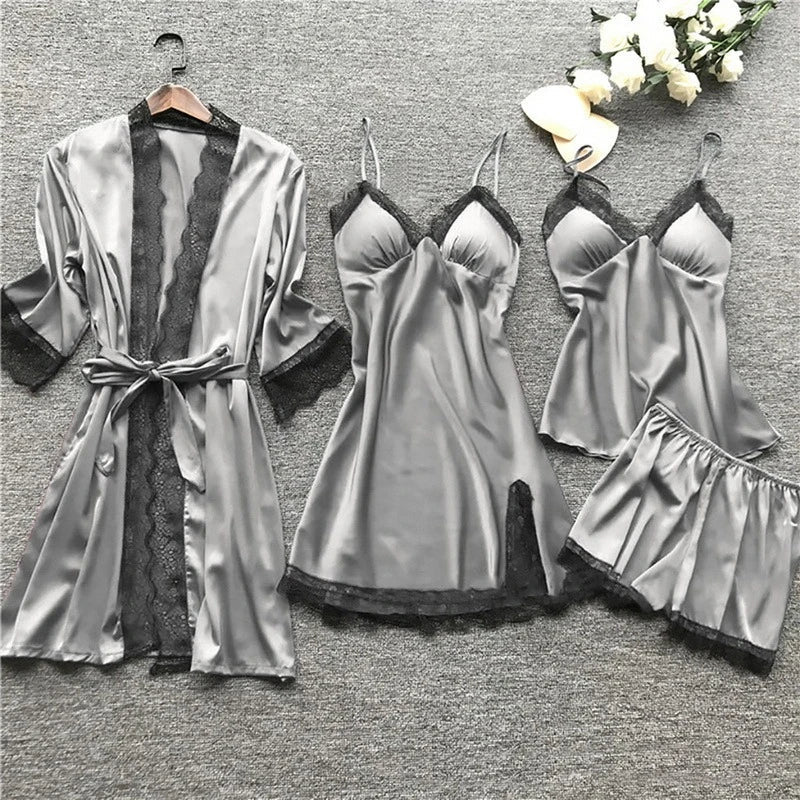 Jana | Damen Satin Spitzen Lingerie Schlafanzug Set - Elle Zürich