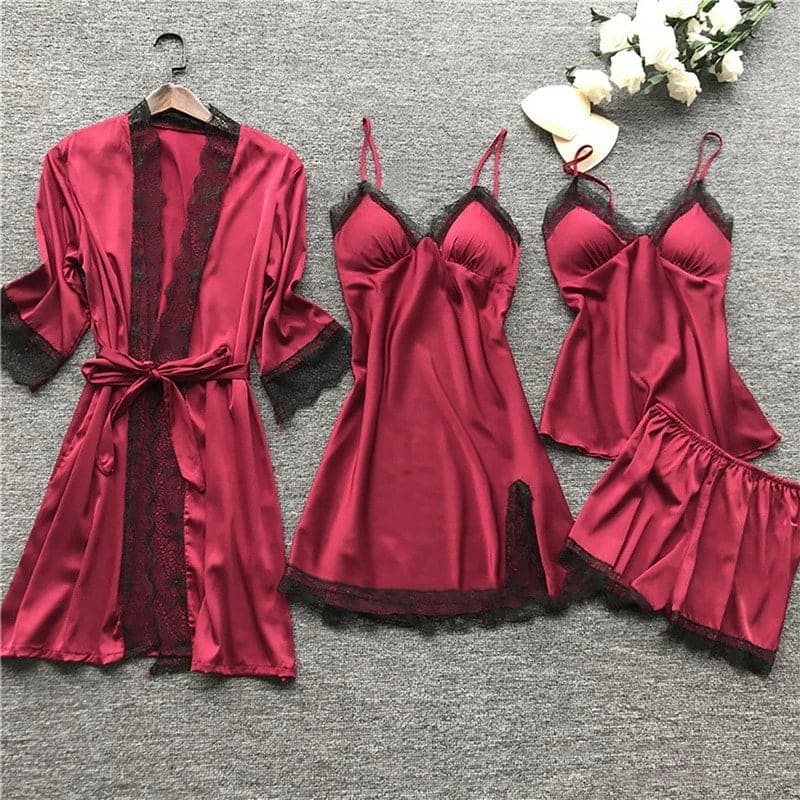 Jana | Damen Satin Spitzen Lingerie Schlafanzug Set - Elle Zürich