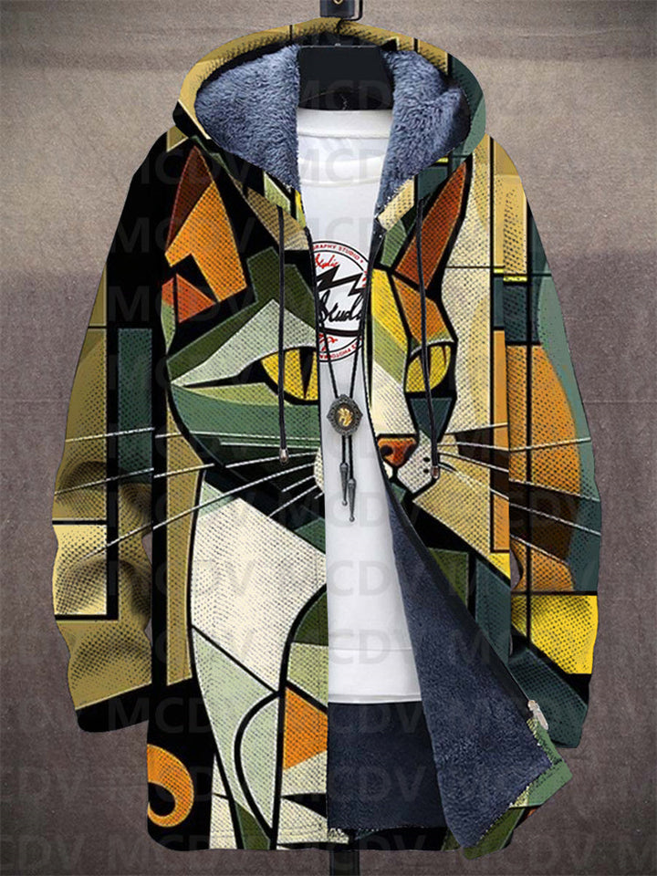 Natascha | Damen Kapuzen-Strickjacke mit Buntem Katzenprint