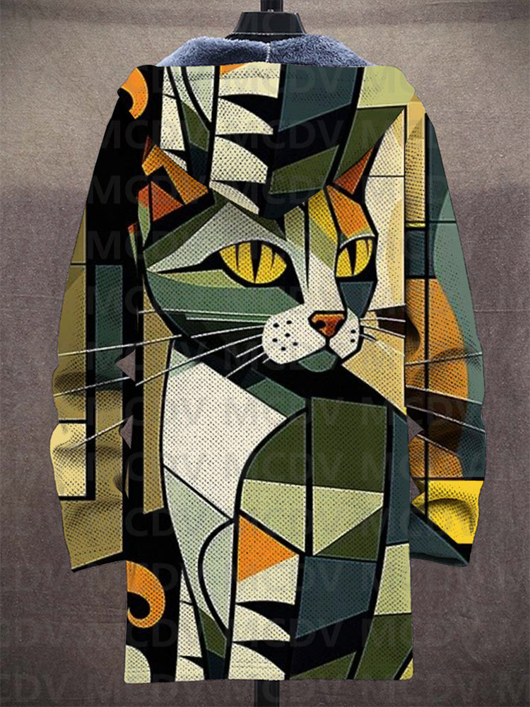 Natascha | Damen Kapuzen-Strickjacke mit Buntem Katzenprint