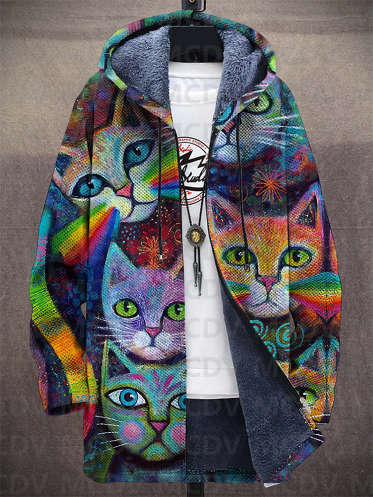Natascha | Damen Kapuzen-Strickjacke mit Buntem Katzenprint