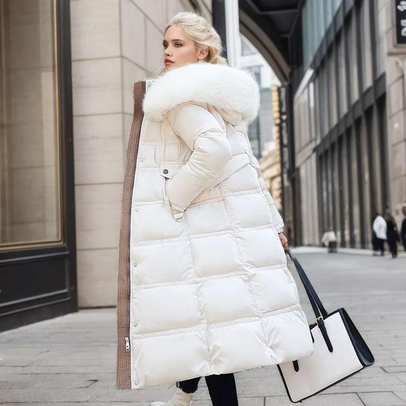 Eva | Damen Winter Steppmantel mit Fellkragen - Elle Zürich