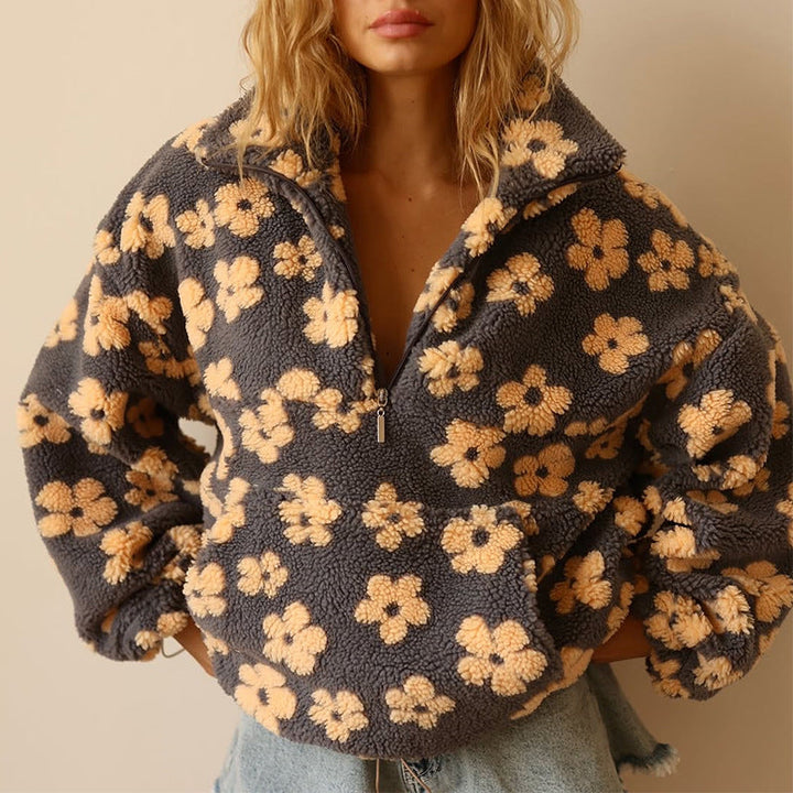 Daisy | Damen Winter Kuscheliger Floral Fleece-Pullover