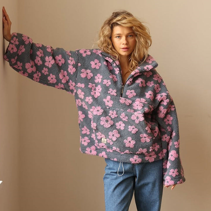 Daisy | Damen Winter Kuscheliger Floral Fleece-Pullover