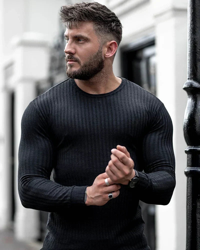 Yannick | Herren Enganliegendes Langarm Rundhals T-Shirt - Elle Zürich
