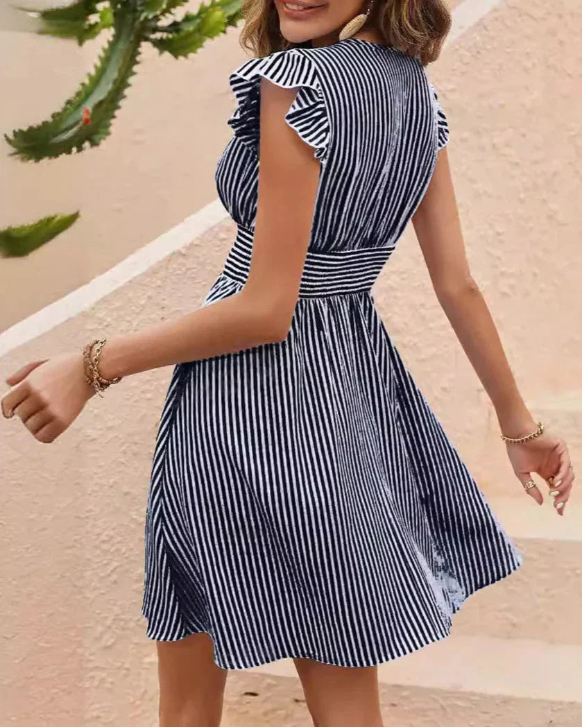 Theresa | Gestreiftes Sommerkleid mit V-Ausschnitt Damen - Elle Zürich