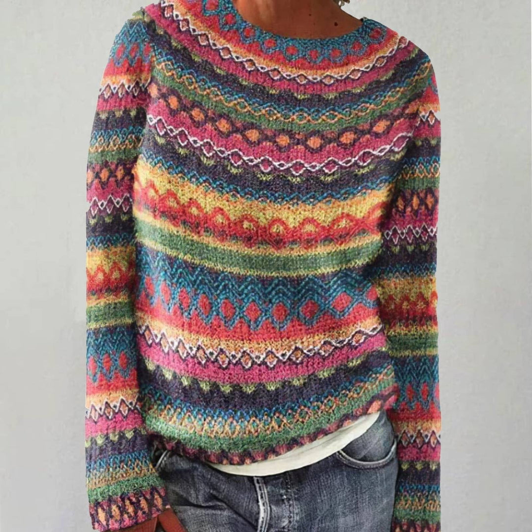 Jacqueline | Damen Bunter Boho-Winterstrickpullover - Elle Zürich