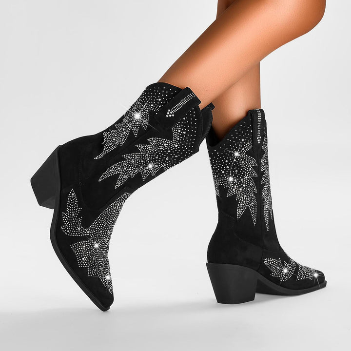 Johanna | Damen Glitzer Western Spitzzehen Stiefel