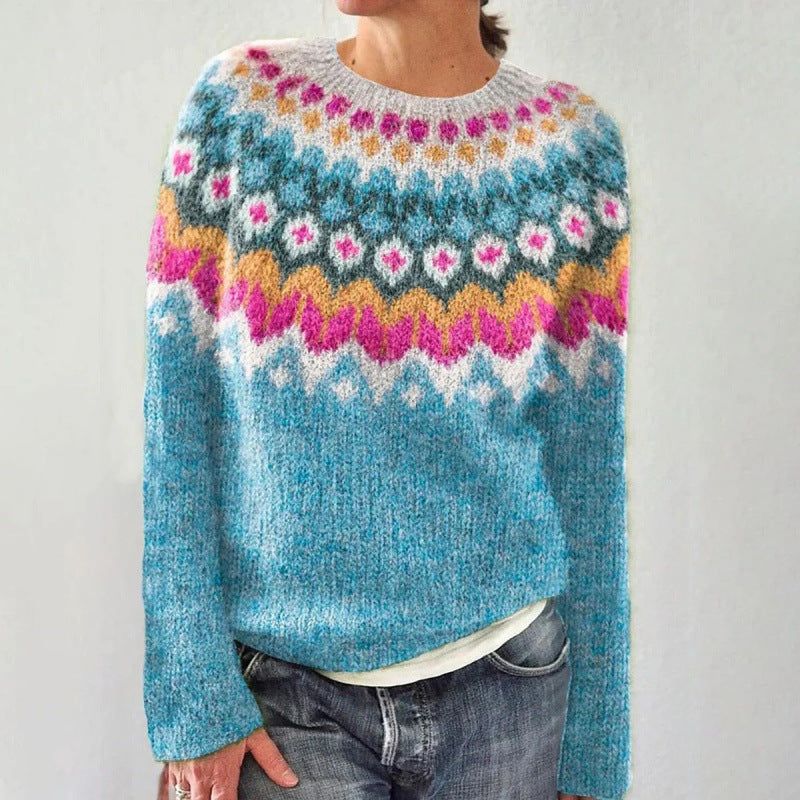 Edith | Damen Bunter Winter Strickpullover - Elle Zürich