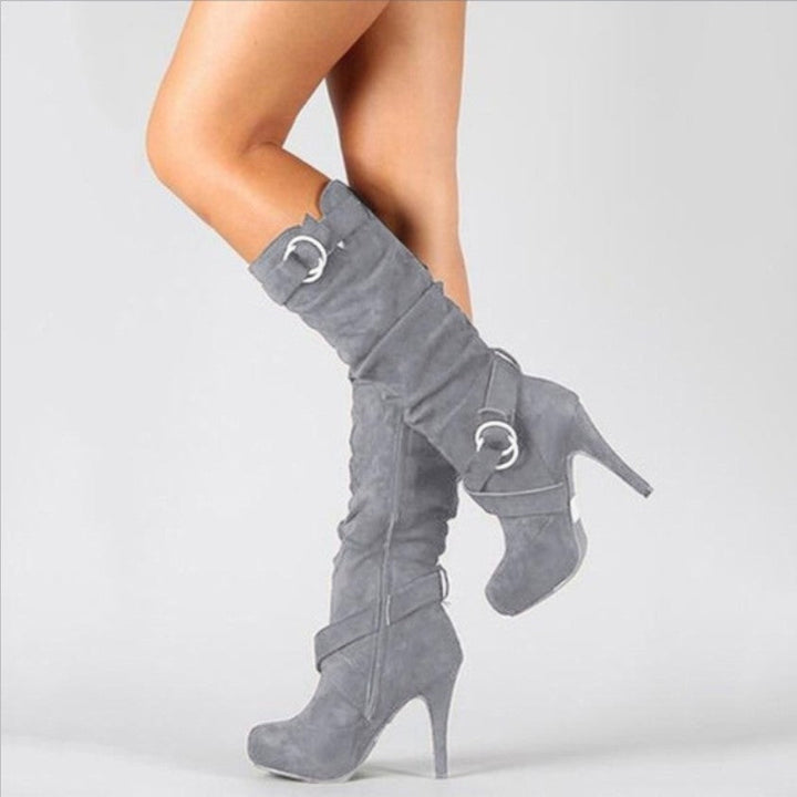 Marie | Damen High Heel Knielange Stiefel mit Schnallen