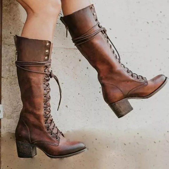 Maria | Damen Knielange Stiefel mit Blockabsatz