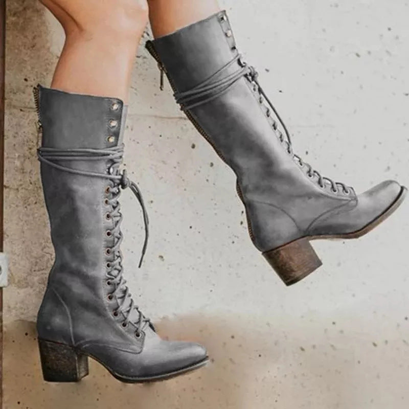 Maria | Damen Knielange Stiefel mit Blockabsatz